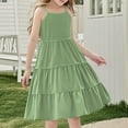 thumbnail image 1 of BRGZLK Toddler Girls Summer Sundress Trendy Solid Boho Spaghetti Strap Ruffled Tiered Dresses Casual Sleeveless Midi Cami Dresses Green 5-6 Years, 1 of 7