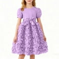 thumbnail image 1 of BRGZLK Toddler Girls Tulle Dress Summer Solid Color Round Neck Long Sleeve Kids Mesh Bow Casual Comfort Dress Birthday Party Princess Causal Tutu Sundress Purple A 7-8 Years, 1 of 5