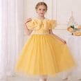 thumbnail image 1 of BRGZLK Toddler Girls Tutu Dresses Formal Elegant Solid Color Sleeveless Round Neck Birthday Party Dress Summer Puff Short Sleeve Tulle Little Girls Dress Yellow 6-7 Years, 1 of 5