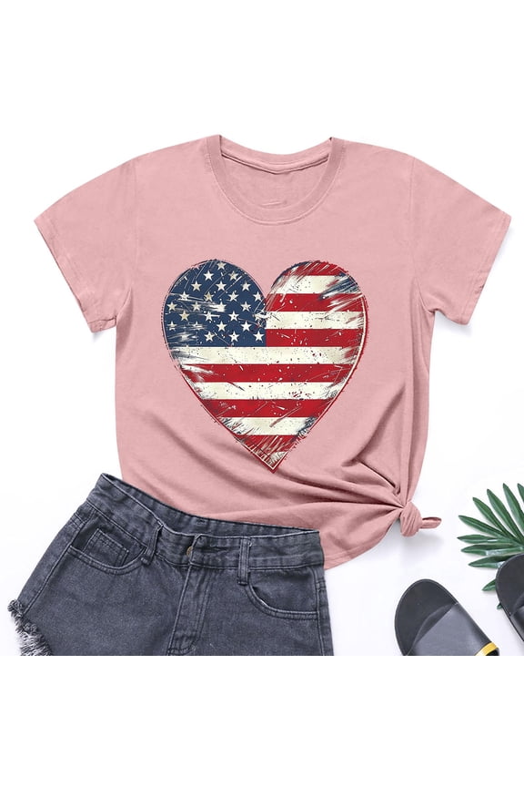 Toddler Independence Day Flag T-Shirt Boys Girls Patriotic Cotton Short Sleevetee Kids Summer Soft Breathable Round Neck Top Pink 4-5 Years