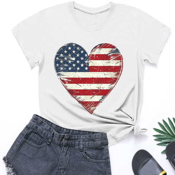 BRGZLK Toddler Independence Day Flag T-Shirt Boys Girls Patriotic Cotton Short Sleevetee Kids Summer Soft Breathable Round Neck Top White 9-10 Years