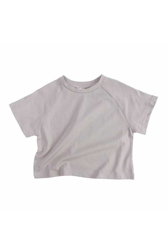 Toddler Kids Cotton T-Shirts 2025 Summer Fashion Solid Basic Tees Loose Casual Round Neck Versatile Short Sleeve Top Khaki 3-4 Years
