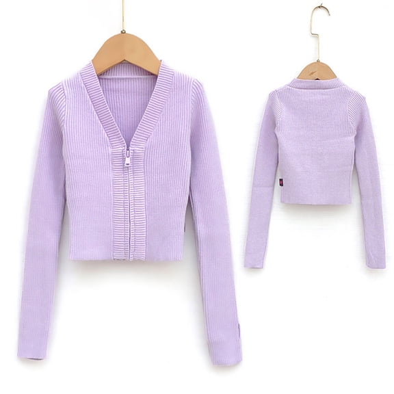 BRGZLK Toddler Kids Half-Zipper Knitted Sweater Cute Solid Color Half-High Neck Long Sleeve Warm Sweater Tops Purple 2-3 Years