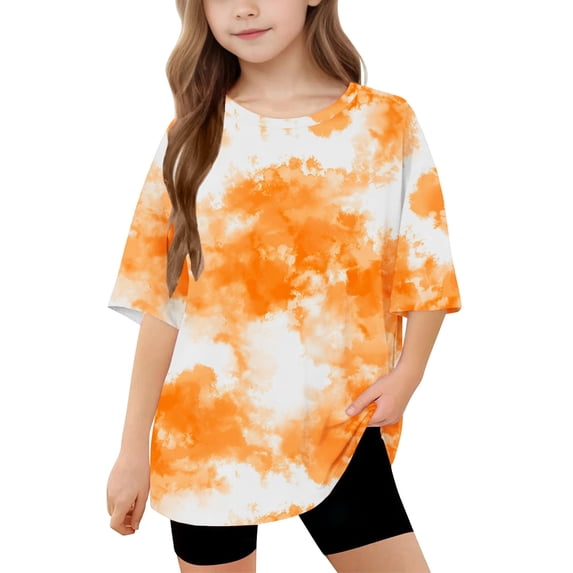 BRGZLK Toddler Kids Short Sleeve T Shirt Boys Girls Trendy Cute Gradient Graphic Pullover Loose Casual Soft Daily Round Neck Top Orange 10-11 Years