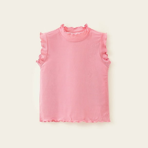 BRGZLK Toddler Kids Sleeveless Top Fashion Cute Solid Soft Sleeveless Lace Bottom Camisole Cute Ruffled Neckline Comfortable Tank Top Pink 8-9 Years