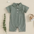 thumbnail image 1 of BRGZLK Toddler Summer Outfits Boys Girls Trendy Checkered Printed Short Jumpsuit Baby Casual Western-Style Crawling Clothes with Pocket Green 0-3 Months, 1 of 4
