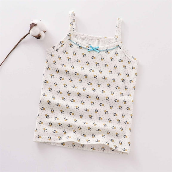 BRGZLK Toddler Undershirts Camisole Kids Fashion Cute Print Shirt Round Neck Stretchy Sleeveless Spaghetti Straps Cami Top White 3-4 Years