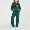 thumbnail image 1 of BRGZLK Trendy Girls Outfits Bow Print Round Neck Long Sleeve Hooded Sweatshirt Regular Shoulder Sweatshirt with Pocket Sweatshirt and Sweatpants Two Pieces Set Green 2-3 Years, 1 of 5