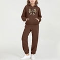 thumbnail image 1 of BRGZLK Trendy Girls Outfits Bow Print Round Neck Long Sleeve Hooded Sweatshirt Regular Shoulder Sweatshirt with Pocket Sweatshirt and Sweatpants Two Pieces Set Brown 5-6 Years, 1 of 5