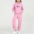 thumbnail image 1 of BRGZLK Trendy Girls Outfits Bow Print Round Neck Long Sleeve Hooded Sweatshirt Regular Shoulder Sweatshirt with Pocket Sweatshirt and Sweatpants Two Pieces Set Pink 11-12 Years, 1 of 5