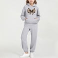 thumbnail image 1 of BRGZLK Trendy Girls Outfits Bow Print Round Neck Long Sleeve Hooded Sweatshirt Regular Shoulder Sweatshirt with Pocket Sweatshirt and Sweatpants Two Pieces Set Gray 2-3 Years, 1 of 5
