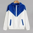 thumbnail image 1 of BRGZLK Trendy Jackets for Women Fall Fashion Color-Blocked Long Sleeved Elastic Waist Hooded Casual Jacket with Pocket Blue XXL, 1 of 3
