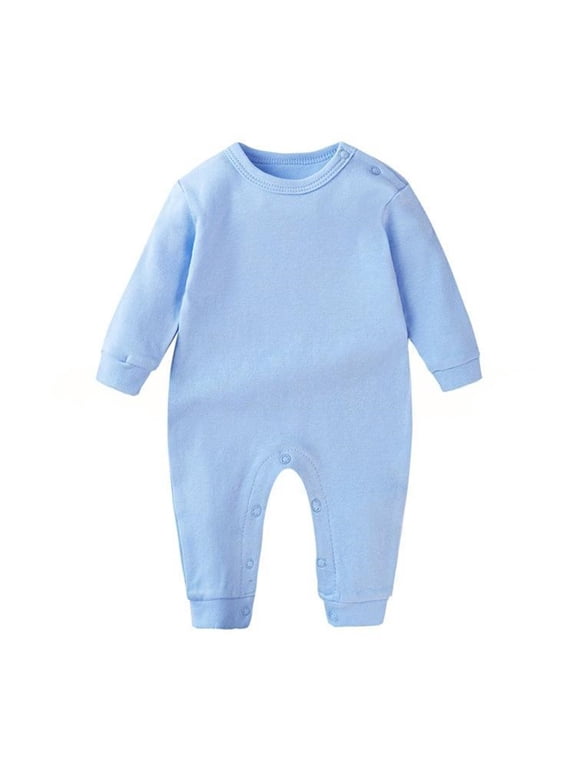 Unisex Infant Baby Onesie 2026 Autumn Cute Solid Color Long Sleeve Cotton Romper Breathable Comfortable Baby Footless Jumpsuit Light Blue 6-9 Months