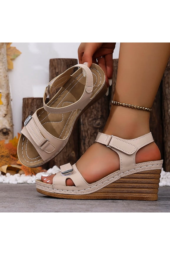 Wedge Sandals for Women Summer 2026 Casual Comfortable Dressy Arch Support Platform Walking Sandals with Adjustable Hook Loop Khaki 6