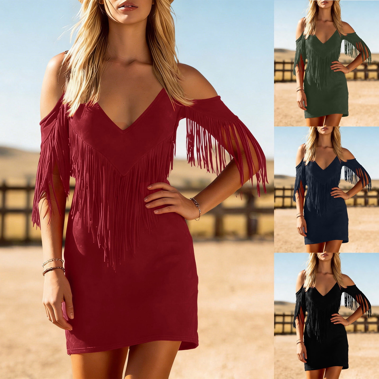 BRGZLK Western Cowgirl Fringe Dress For Women Faux Suede Summer Cold ...