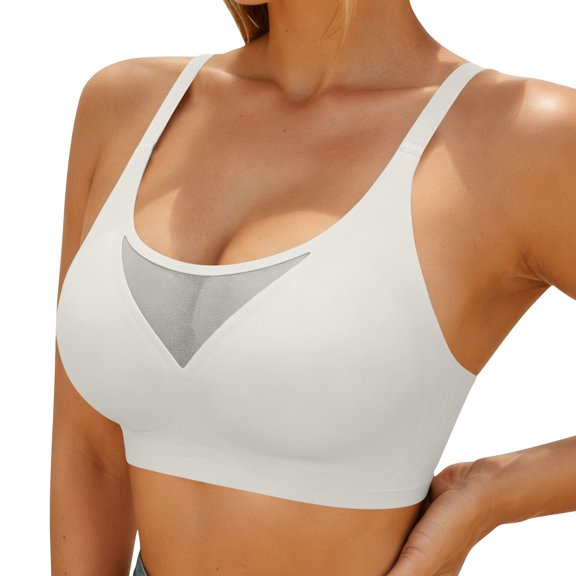 BRGZLK Wide Strap Bra for Women Wireless Seamless Back Smoothing Full Coverage Soft Support Plus Size Sports Bras White M