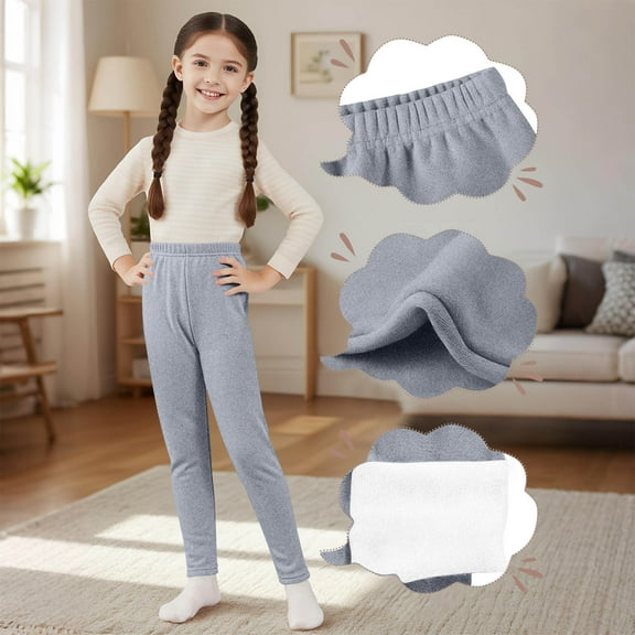 BRGZLK Winter Fleece Lined Leggings for Kids Fall Winter Fashion Solid High Waist Thick Thermal Basic Full-Length Tights Pants Gray 5-6 Years