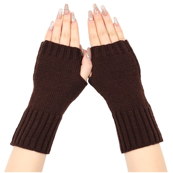 BRGZLK Winter Gloves for WomenSolid Color Knitting Gloves Fingerless Gloves Autumn Winter Warm Soft Casual Unisex Wool Gloves Coffee One Size