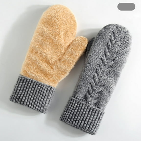 BRGZLK Winter Mittens Gloves for Women Thermal Gloves Double Layer Fleece Lined Soft Cozy Thickened Warm Knitting Gloves for Cold Weather Gifts Gray One Size