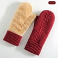thumbnail image 1 of BRGZLK Winter Mittens Gloves for Women Thermal Gloves Double Layer Fleece Lined Soft Cozy Thickened Warm Knitting Gloves for Cold Weather Gifts Red One Size, 1 of 3