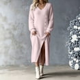 thumbnail image 1 of BRGZLK Winter Sweater Dresses for Women Trendy VNeck Solid Color Warm Cozy Casual Long Dress Button Down Side Slit Maxi Dress Pink M, 1 of 8