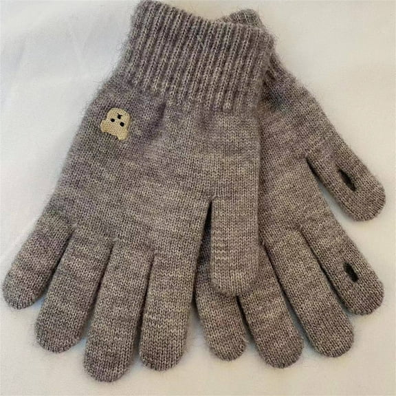 BRGZLK Winter Women Gloves Solid Color Cold Proof Touchscreen Warm Fashion Gloves Cute Little Bear Printed Casual Knitting Mittens Gray One Size