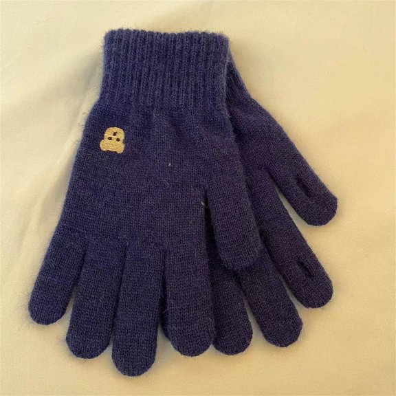 BRGZLK Winter Women Gloves Solid Color Cold Proof Touchscreen Warm Fashion Gloves Cute Little Bear Printed Casual Knitting Mittens Navy One Size