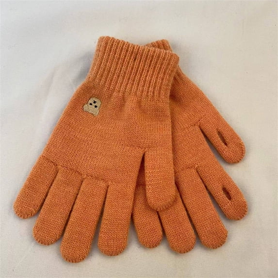 BRGZLK Winter Women Gloves Solid Color Cold Proof Touchscreen Warm Fashion Gloves Cute Little Bear Printed Casual Knitting Mittens Orange One Size