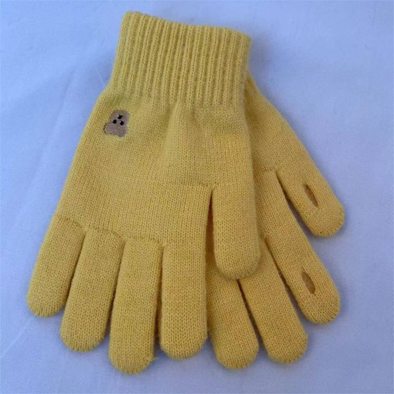 BRGZLK Winter Women Gloves Solid Color Cold Proof Touchscreen Warm Fashion Gloves Cute Little Bear Printed Casual Knitting Mittens Yellow One Size