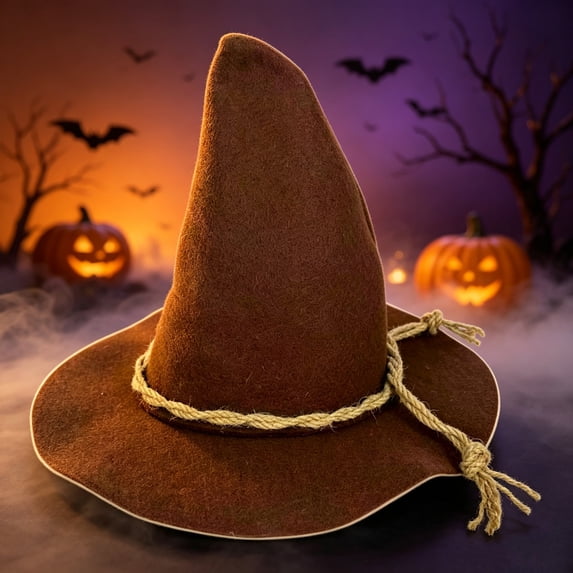 BRGZLK Witch Wizard Hat for Adults Men Women Stylish Felt Wide Brim Pointed Halloween Wizard Witch Hats Halloween Scarecrow Cosplay Costume Accessories 2026 Brown Free Size