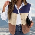 thumbnail image 1 of BRGZLK Women Casual Fuzzy Vest Waistcoat Winter Daily Print Loose Color Blocking No Collar Button Keep Warm Coat Khaki XL, 1 of 5