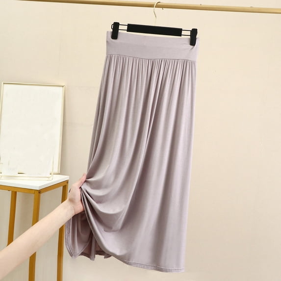 BRGZLK Women Casual High Waisted Maxi Skirts Summer Solid Color Trendy Elastic Wide Waist Soft Comfortable Slimming A-Line Basic Skirts for Women Beige Free Size