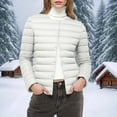 thumbnail image 1 of BRGZLK Women Coats Lightweight Jacket Warm Padded Slim Fit Coat Solid Color Long Sleeve Hooded Waterproof Thicken Puffy Jacket White XL, 1 of 5