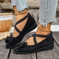 thumbnail image 1 of BRGZLK Women Dress Shoes Flats Casual Fashionable Versatile Bow Comfortable Breathable Elastic with Wedge Heel Shoes with Cross Straps for Summer Daily Black 9.5, 1 of 5