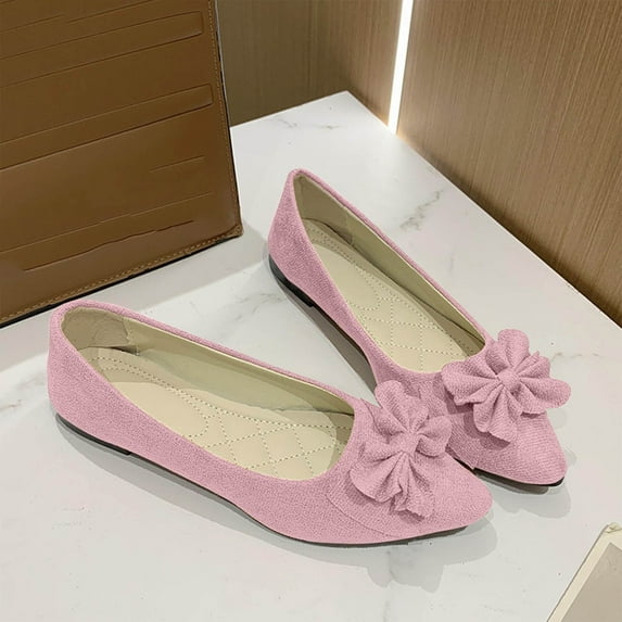 BRGZLK Women Fashion Bowknot Flats Casual Comfort Spring Summer Candy Colored Solid Color Pointed Flat Bottomed Slip Ons Loafers for Women Pink 9.5