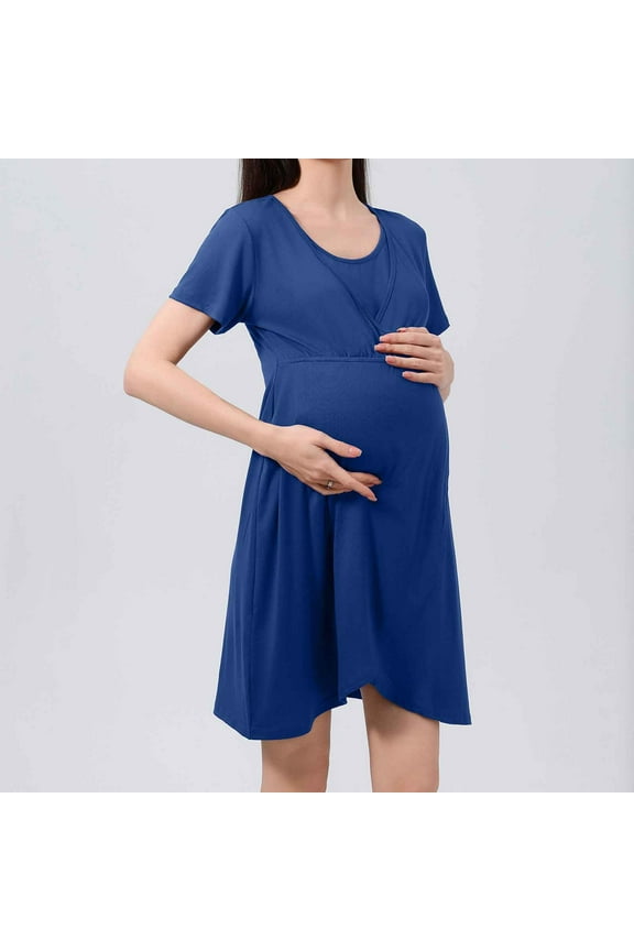 Maternity Dress Women's Casual Ruffle Wrap V Neck Short Sleeve High Waist Wrap Midi Dress 2026 Fashion Clothes