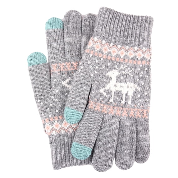 BRGZLK Women Fashion Gloves Winter Fleece Lined Thickened Warm Gloves Outdoor Cold Proof Deer Pattern Casual Gloves Gray One Size