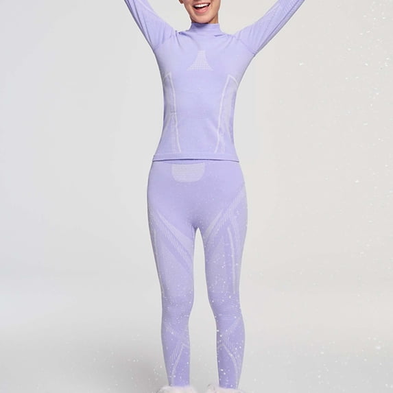 BRGZLK Women Fleece Thermal Underwear Long Johns Round Neck Tight Skiing Sports Keep Warm Base Layer Thermal Underwear Sets for Cold Weather Purple M