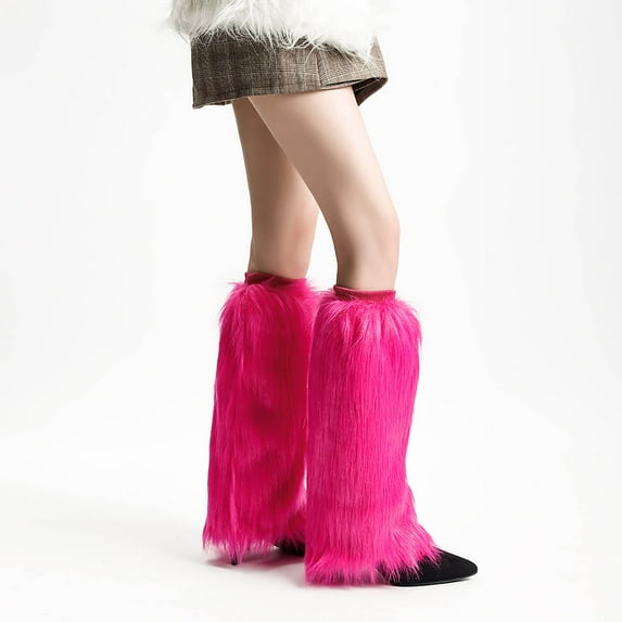 BRGZLK Women Foot Covers Plush Sock Covers Mid Tube Leg Warmers Warm Color Boot Covers Stack Cozy Socks for Fall Winter Hot Pink L