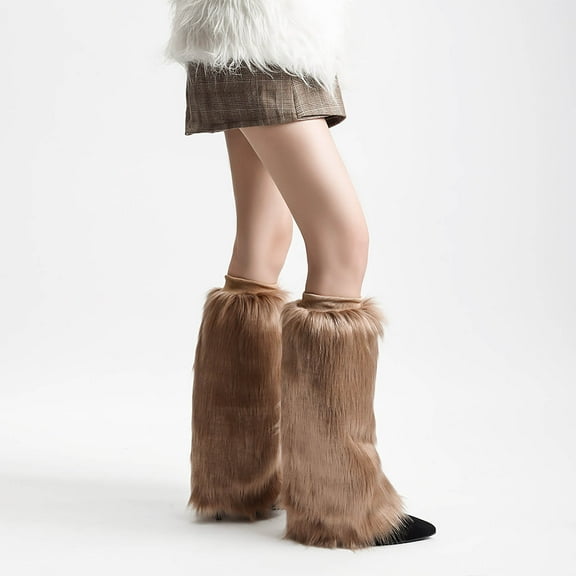 BRGZLK Women Foot Covers Plush Sock Covers Mid Tube Leg Warmers Warm Color Boot Covers Stack Cozy Socks for Fall Winter Khaki M