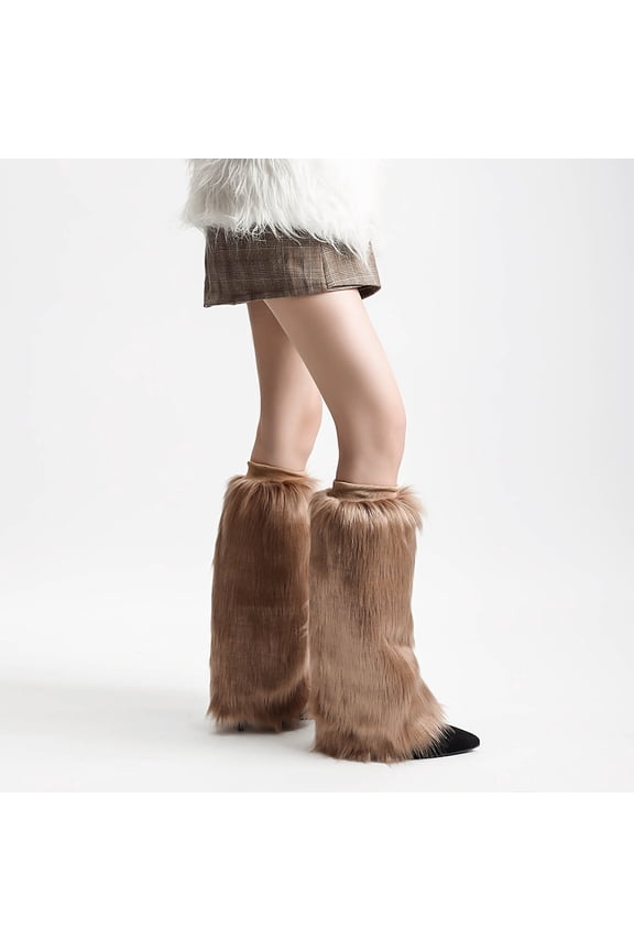 Women Foot Covers Plush Sock Covers Mid Tube Leg Warmers Warm Color Boot Covers Stack Cozy Socks for Fall Winter Khaki S