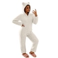 thumbnail image 1 of BRGZLK Women Hooded Onesie Pajamas Solid Color Long Sleeve Fleece Fuzzy Warm Cute Jumpsuit Sleepwear Zipper Soft Cozy Rompers with Pockets White XL, 1 of 9