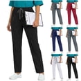 thumbnail image 1 of BRGZLK Women Linen Pants High Waisted Solid Color Straight Leg Casual Cotton Trousers Elastic Waist Drawstring with Pockets, 1 of 5