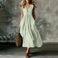 thumbnail image 1 of BRGZLK Women Maxi Dresses 2026 Summer Casual Sleeveless Pleated V Neck Loose Flowy Beach Dress Solid Color Stylish Tank Dress Green XL, 1 of 6