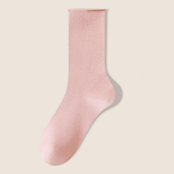 BRGZLK Women Mid Tube Solid Color Socks Comfort Warm Breathable Socks Soft Cotton Socks for Women above Ankle Fashion Crew Socks Pink One Size