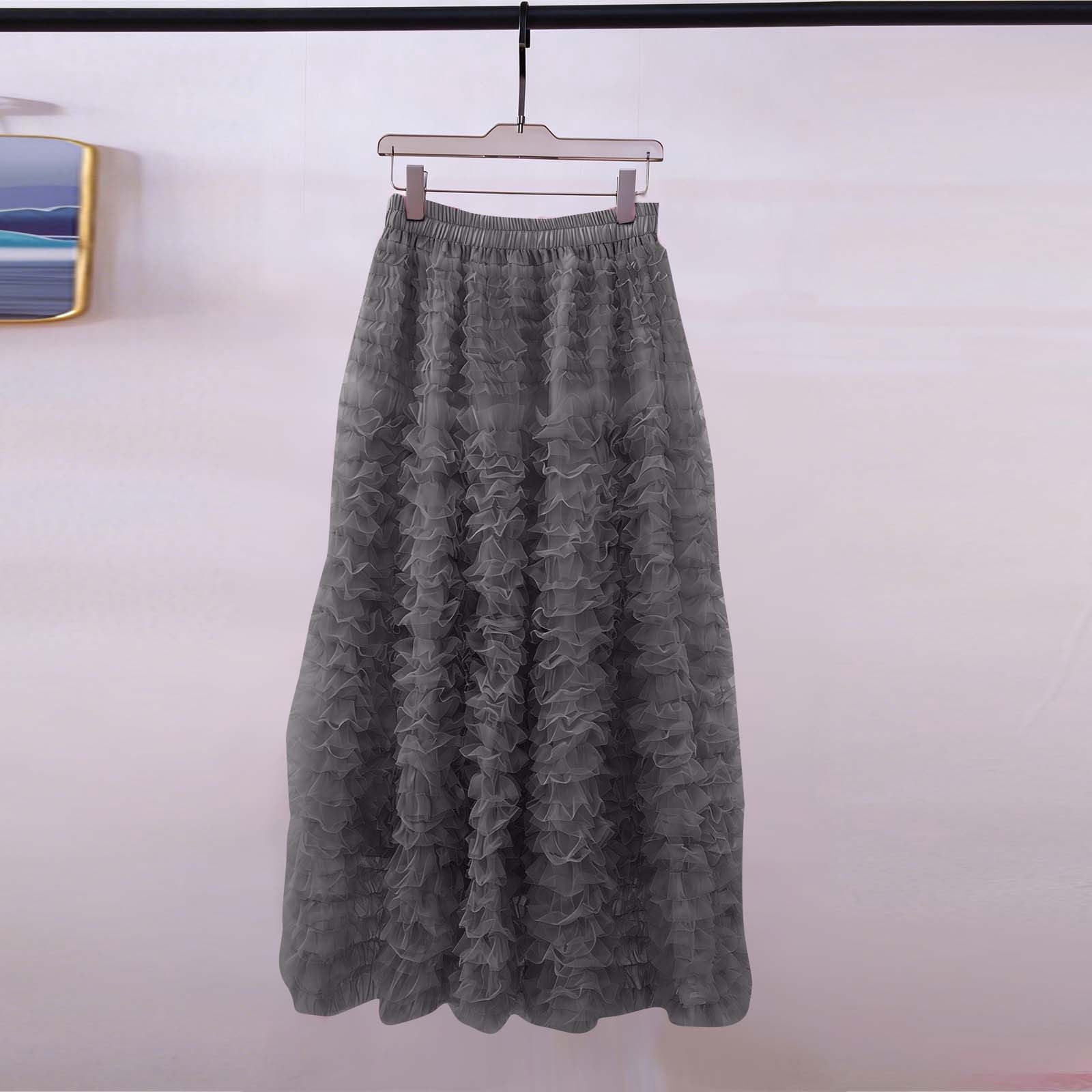 BRGZLK Women Midi Skirts Fashion Casual Solid Color Elastic Waist A ...