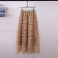 thumbnail image 1 of BRGZLK Women Midi Skirts Fashion Casual Solid Color Elastic Waist A Line Tulle Layered Skirt Puffy Cake Skirt Knee-Length Skirt for Summer 2026 Khaki Free Size, 1 of 5