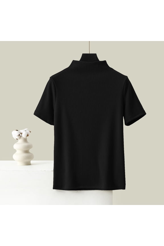 Women Mock Turtleneck Tops Solid Color Modal Soft Warm Short Sleeve Lightweight Casual Base Layer Shirt Pullover Tops Shirt Black L