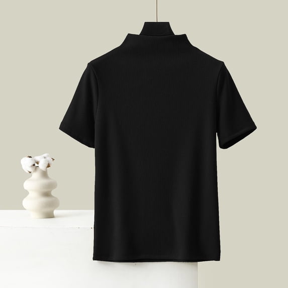 BRGZLK Women Mock Turtleneck Tops Solid Color Modal Soft Warm Short Sleeve Lightweight Casual Base Layer Shirt Pullover Tops Shirt Black XXXL