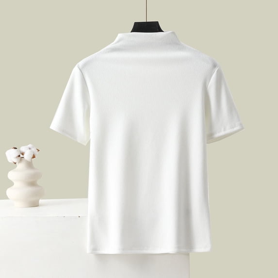 BRGZLK Women Mock Turtleneck Tops Solid Color Modal Soft Warm Short Sleeve Lightweight Casual Base Layer Shirt Pullover Tops Shirt White XL